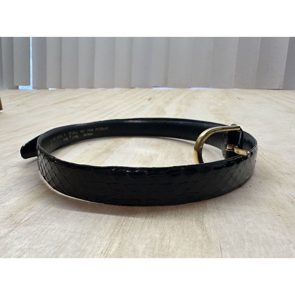 Macys Genuine Snake Skin Skinny Blackโ Belt Large Brass Buckle